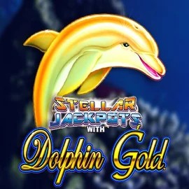 Dolphin Gold with Stellar Jackpots online game logo by Lightning Box Game on sspinsy.com